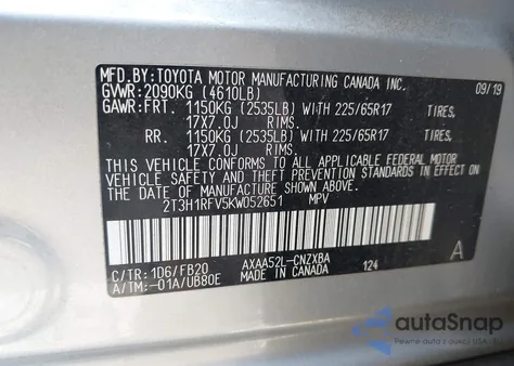 2019 Toyota Rav4 Le from USA, damaged, VIN 2T3H1RFV5KW052651